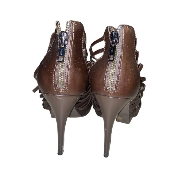 Jessica Simpson Birdy Platform Lace Up Brown Leather High Heels Size 8 - Picture 3 of 11